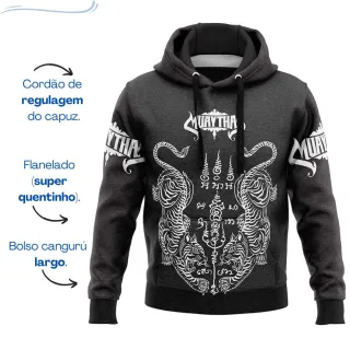 Blusa de Treino Moletom TWIN Tiger Muay Thai Thailand Boxe JiuJitsu Academia Atleta Futuro Competição Luta - Preto