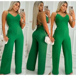 Tendência Verão 2022: Macacão Longo Alcinha Costa Nua P ao G - Verde Menta