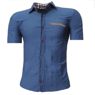 Camisa Manga Curta Slim Fit Social Masculina - Homem - ESCURA