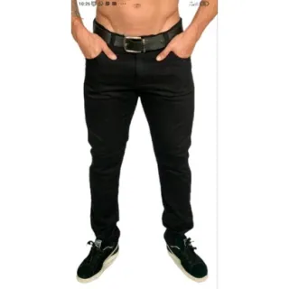 Calça Masculina Slim em Sarja e Brim, Preta e Coloridas - Cáqui tra