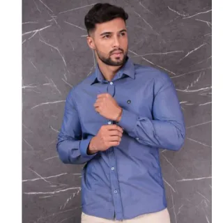 Trabalhado Algodão Manga Longa Social - cinza chumbo