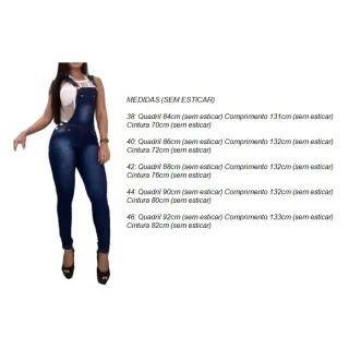 Macacão Jardineira Feminino Jeans Calça Lycra Mac02 - Azul