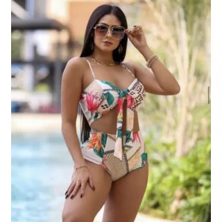 Lançamento Biquíni Feminino Oncinha Animal Print, cintura alta com Laço - 04