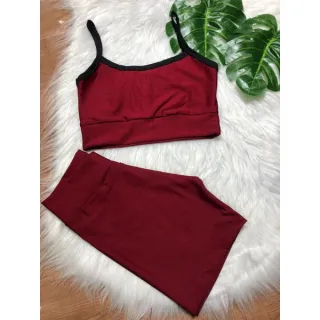 Top de alcinha reforçada + conjunto short para academia - Vermelho de alcinha