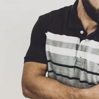 Chief Clothing - Camisa Polo Masculina de Malha Piquet Verão em 100% Algodão - Preto com Branco e Cinza