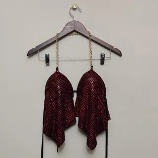 Cropped Frente Única Lurex e Paetê com Corrente Feminino - Rosa Paetê Quadrado Rosa