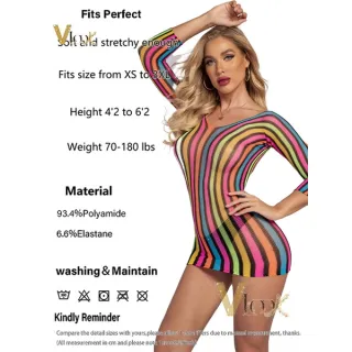 Mulheres Sexy Vestido Arrastão Listrado Fora Ombro Manga Longa - Único