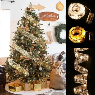 Laço de Natal com LED, Fita de Arame de Cobre - 10M - Lanterna dourada