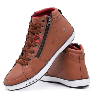 Promoção de Lançamento: Sapatênis Casual Masculino em Couro Botinha Cano Médio - Azul