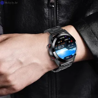 Relógio inteligente FILIEKEU com tela AMOLED e chamada bluetooth - Smartwatch multifuncional de luxo para Android IOS + caixa - Casca de Laranja