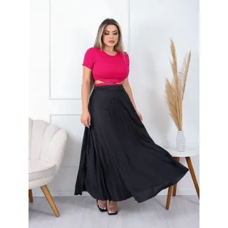 Moda Plissada: Saia Longa Helanca em Tecido - Pink