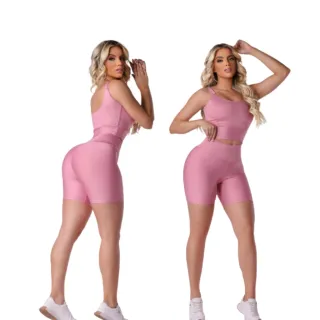 Cropped e Short Fitness - Cintura Alta (Zero Transparência) Conjunto - Verde e Amarelo