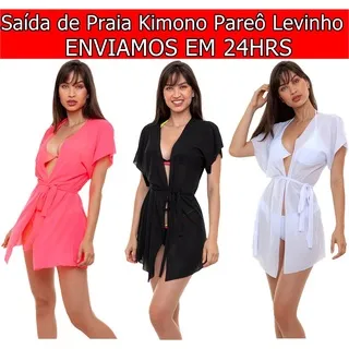 Envio imediato! Pareô leve rosa mel - Saida de praia kimono - Vermelho