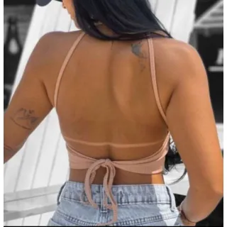 Moda Feminina Blogueira Cropped Curta Aberto Costas - ROSA BB