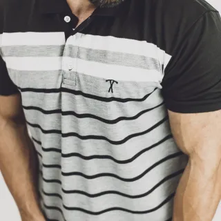 Chief Clothing - Camisa Polo Masculina de Malha Piquet Verão em 100% Algodão - Preto com Branco e Cinza