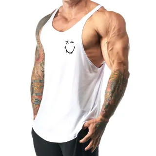 Estampa Shadow Smile - Regata Cavada Masculina em Algodão Bombey - Branca