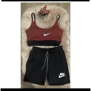 Roupa de Academia Conjunto Fitness Feminino Blusa Top Shorts - PRETO/PRETO