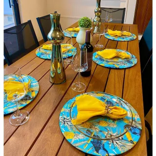 Decoração de Natal: Kit Mesa Posta com 18 Peças - Capas de Sousplat Estampado + Guardanapos + Argolas - Flores Vermelhas