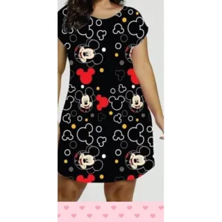 Camisão Plus Size Estampado em Malha Feminino - Vestido de Malha - TURMA DO MICKEY ROSE