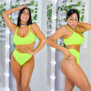 Biquíni Cintura Alta Canelado - Moda Verão 2023 (Com Bojo) - Amarelo