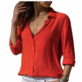 Camisa Social Feminina Lisa Manga Longa Premium - Raryel - Azul