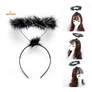 Fantasia Cosplay Kit Tiara Arco de Cabelo com Orelhas de Anjo e Coelho para Carnaval e Festa - Anjo Branco
