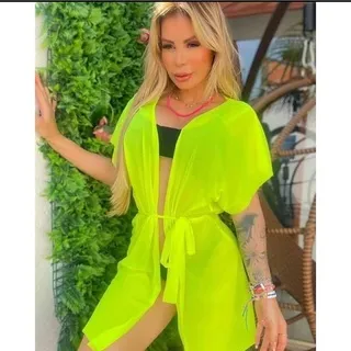 Envio imediato! Pareô leve rosa mel - Saida de praia kimono - Vermelho