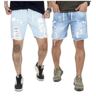 Bermuda Rasgada Jeans Masculina - Primavera/Verão - JEANS MARMORIZADA