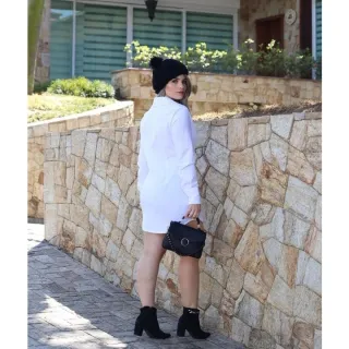 Moda Feminina Camisa Social Lisa Manga Longa Chemise - Branco