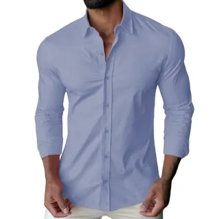 Camisa Masculina Luxo Slim Fit - Pronta Entrega Frete Grátis - Azul Claro