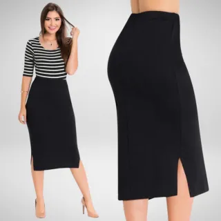 Moda Evangélica: Saia Preta Cintura Alta Midi Lápis Secretária