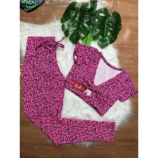 Top com bojo + Conjunto calça legging com cordinha - Uva alcinha