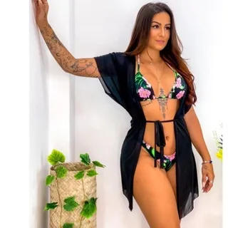 Envio imediato! Pareô leve rosa mel - Saida de praia kimono - Vermelho
