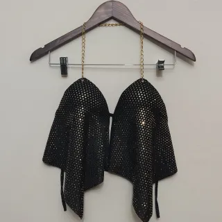 Cropped Frente Única Lurex e Paetê com Corrente Feminino - Rosa Paetê Quadrado Rosa