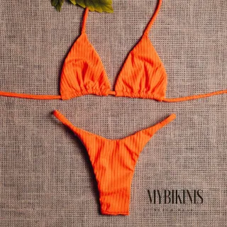 Biquíni fio duplo com calcinha cortininha de marquinha de fita - Fúcsia