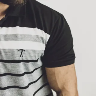 Chief Clothing - Camisa Polo Masculina de Malha Piquet Verão em 100% Algodão - Preto com Branco e Cinza