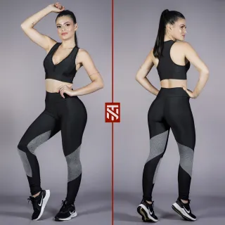 Legging Fitness Feminina Lisa - Kit com 2 Calças Leggings Sortidas - 1 PRETA + 1 CINZA
