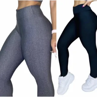 Fitness Feminina Legging Suplex Calças Kit 2 - Cinza