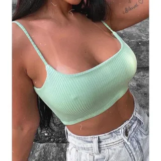 Canelado alça fina top cropped - Lilás