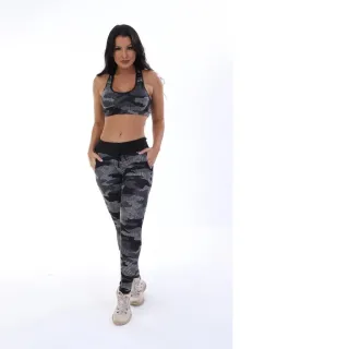 Top Camuflado + Conjunto Legging Fitness Com Bolso - Branco
