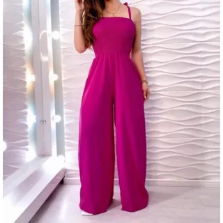 Macacão Social Feminino Lastex Pantalona Tomara Que Caia Longo - Preto