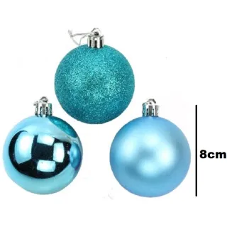 Bola de Natal Azul Claro Lisa Fosca Glitter 8cm - Kit com 12 - Único