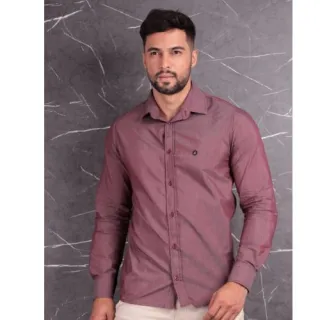 Trabalhado Algodão Manga Longa Social - cinza chumbo