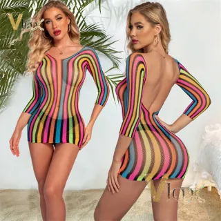 Mulheres Sexy Vestido Arrastão Listrado Fora Ombro Manga Longa - Único