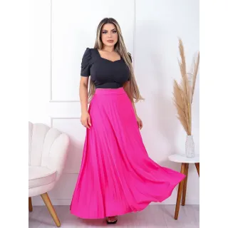 Moda Plissada: Saia Longa Helanca em Tecido - Pink