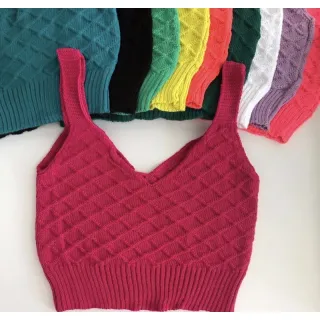 Alcinha feminino moda blogueira verão atacado - Top Cropped Tricot escama - Laranja neon