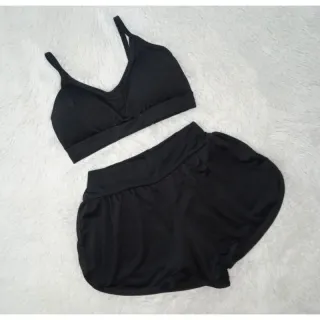 Roupa de Academia Conjunto Fitness Top Alcinha e Short Duplo com Bojo - Verde água