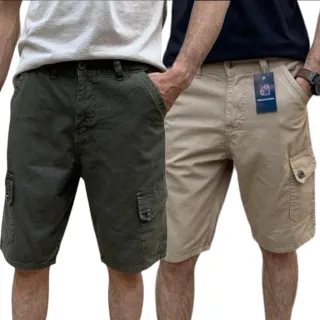 Bermuda Cargo Masculina Brim Preto Bege - Várias Cores - Verde