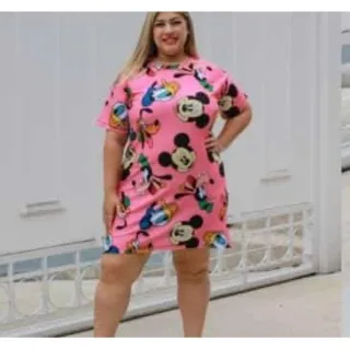 Camisão Plus Size Estampado em Malha Feminino - Vestido de Malha - TURMA DO MICKEY ROSE