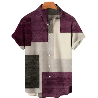 Camisa Masculina Retro Estilo V Manga Curta - Moda Tendência Sênior - ZL-2689